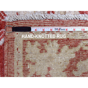 4'x5'9" Hand Knotted Brick Red Angora Oushak Pure Afghan Wool with Soft, Velvety Plush Oriental Rug FWR408246