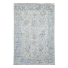 Load image into Gallery viewer, 5&#39;10&quot;x8&#39;9&quot; Ivory with Soft Colors Pure Wool Angora Oushak with Leaf Design Hand Knotted Oriental Rug FWR410178