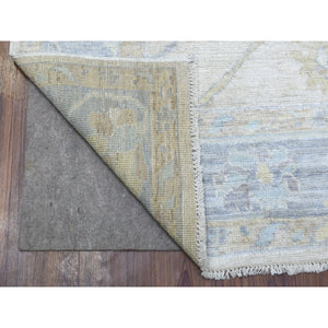 5'10"x8'9" Ivory with Soft Colors Pure Wool Angora Oushak with Leaf Design Hand Knotted Oriental Rug FWR410178