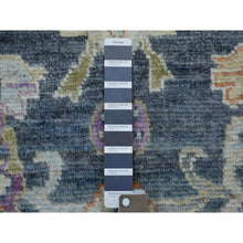 Load image into Gallery viewer, 3&#39;3&quot;x10&#39; Hand Knotted Charcoal Black Angora Oushak with Colorful Motifs Organic Wool Oriental Wide Runner Rug FWR413382