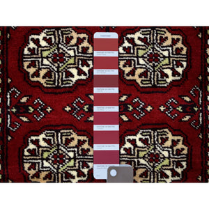 2'6"x4'10" Rich Red Soft Wool Hand Knotted Mori Bokara with Geometric Medallions Design Oriental Rug FWR416616