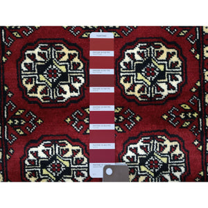 2'4"x9'8" Deep and Rich Red Soft Wool Hand Knotted Mori Bokara with Geometric Medallions Design Oriental Runner Rug FWR416712