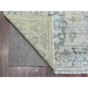 6'3"x9' Beige Angora Oushak with Geometric Leaf Design Hand Knotted Soft Afghan Wool Oriental Rug FWR417168