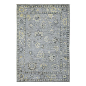 6'1"x8'10" Hand Knotted Gray with Touches of Ivory Angora Oushak Pure Wool Oriental Rug FWR418116