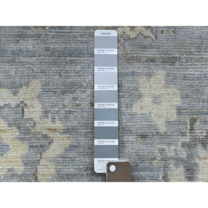 6'1"x8'10" Hand Knotted Gray with Touches of Ivory Angora Oushak Pure Wool Oriental Rug FWR418116