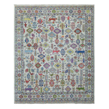 Load image into Gallery viewer, 8&#39;x10&#39; Gray Afghan Peshawar with Ancient Animal Figurines Soft, Velvety Plush Wool Hand Knotted Oriental Rug FWR419364