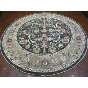 11'8"x11'8" Extremely Durable Hand Knotted Gray Afghan Peshawar with All Over Design Oriental Round Rug FWR420078