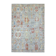 Load image into Gallery viewer, 6&#39;x8&#39;8&quot; Hand Knotted Gray Afghan Angora Oushak with Colorful Geometric Medallions Design Soft Wool Oriental Rug FWR420390