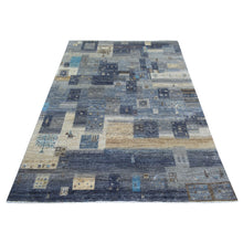 Load image into Gallery viewer, 5&#39;4&quot;x7&#39;9&quot; Mix of Blue, Gray and Ivory Afghan Kashkuli Gabbeh with Pictorial Design, Hand Knotted, Natural Wool Oriental Rug FWR424188