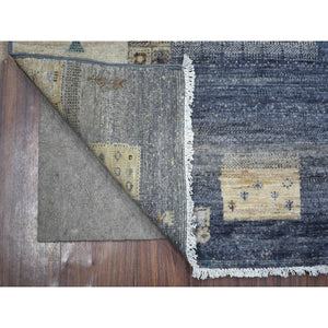 5'4"x7'9" Mix of Blue, Gray and Ivory Afghan Kashkuli Gabbeh with Pictorial Design, Hand Knotted, Natural Wool Oriental Rug FWR424188