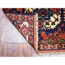 Load image into Gallery viewer, 4&#39;x5&#39;9&quot; Navy Blue Hand Knotted, Afghan Ersari with Elephant Feet Design, Natural Dyes, Soft and Shiny Wool Oriental Rug FWR424320