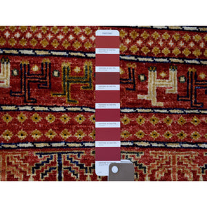 2'8"x9'4" Tomato Red Afghan Ersari with Small Animal Figurines, Hand Knotted, Natural Dyes, Pure Wool Runner Oriental Rug FWR424446