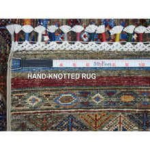 Load image into Gallery viewer, 2&#39;8&quot;x9&#39; Gray, Natural Dyes Extra Soft Wool Hand Knotted, Afghan Super Kazak, Khorjin Design with Colorful Tassels, Runner Oriental Rug FWR425700