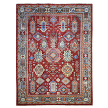 Load image into Gallery viewer, 9&#39;x12&#39; Rich Red, Hand Knotted Afghan Ersari with Large Elements Design, Vegetable Dyes Pure Wool, Oriental Rug FWR428184