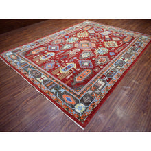 Load image into Gallery viewer, 9&#39;x12&#39; Rich Red, Hand Knotted Afghan Ersari with Large Elements Design, Vegetable Dyes Pure Wool, Oriental Rug FWR428184