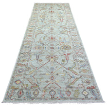 Load image into Gallery viewer, 4&#39;x11&#39;10&quot; Gray, Afghan Angora Ushak Hand Knotted, Natural Dyes Pure Wool, Wide Runner Oriental Rug FWR428358