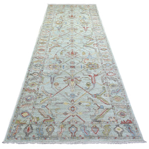 4'x11'10" Gray, Afghan Angora Ushak Hand Knotted, Natural Dyes Pure Wool, Wide Runner Oriental Rug FWR428358