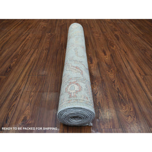 4'x11'10" Gray, Afghan Angora Ushak Hand Knotted, Natural Dyes Pure Wool, Wide Runner Oriental Rug FWR428358