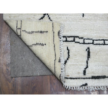 Load image into Gallery viewer, 3&#39;9&quot;x5&#39;6&quot; Ivory Hand Knotted Moroccan Berber with Criss Cross Pattern Soft and Shiny Wool, Natural Dyes, Runner Oriental Rug FWR428850