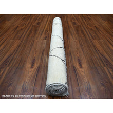 Load image into Gallery viewer, 3&#39;9&quot;x5&#39;6&quot; Ivory Hand Knotted Moroccan Berber with Criss Cross Pattern Soft and Shiny Wool, Natural Dyes, Runner Oriental Rug FWR428850