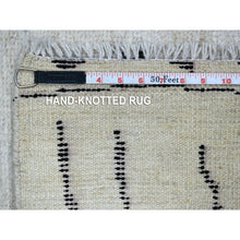 Load image into Gallery viewer, 3&#39;9&quot;x5&#39;6&quot; Ivory Hand Knotted Moroccan Berber with Criss Cross Pattern Soft and Shiny Wool, Natural Dyes, Runner Oriental Rug FWR428850