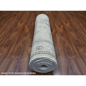 2'10"x13'9" Light Gray, Angora Ushak Natural Dyes, Afghan Wool Hand Knotted, Runner Oriental Rug FWR428994