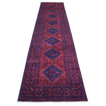Load image into Gallery viewer, 2&#39;9&quot;x12&#39;10&quot; Deep and Saturated Red, Shiny Wool Hand Knotted, Afghan Khamyab with Geometric Medallions Design, Runner Oriental Rug FWR429432