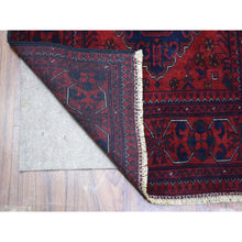 Load image into Gallery viewer, 2&#39;9&quot;x12&#39;10&quot; Deep and Saturated Red, Shiny Wool Hand Knotted, Afghan Khamyab with Geometric Medallions Design, Runner Oriental Rug FWR429432