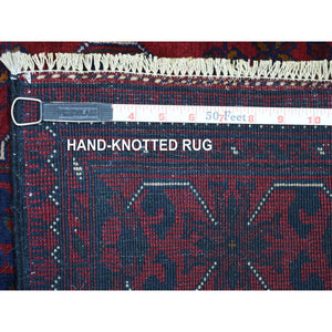 2'9"x12'10" Deep and Saturated Red, Shiny Wool Hand Knotted, Afghan Khamyab with Geometric Medallions Design, Runner Oriental Rug FWR429432