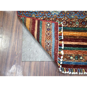 2'2"x3'1" Colorful, Natural Dyes Densely Woven Ghazni Wool Hand Knotted, Afghan Super Kazak with Khorjin Design, Mat Oriental Rug FWR429960