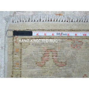 4'x5'8'' Cream Angora Oushak Large Leaf Design Natural Dyes, Afghan Wool Hand Knotted Oriental Rug FWR430542