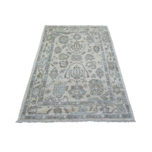 Load image into Gallery viewer, 4&#39;x5&#39;9&quot; Ivory Angora Oushak With Colorful Leaf Design Natural Dyes, Afghan Wool Hand Knotted Oriental Rug FWR430554