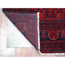 Load image into Gallery viewer, 4&#39;10&quot;x6&#39;3&quot; Deep and Saturated Red with Touches of Blue, Hand Knotted Afghan Khamyab with Geometric Design, Shiny Wool, Oriental Rug FWR430752