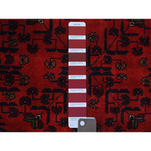 Load image into Gallery viewer, 4&#39;10&quot;x6&#39;3&quot; Deep and Saturated Red with Touches of Blue, Hand Knotted Afghan Khamyab with Geometric Design, Shiny Wool, Oriental Rug FWR430752