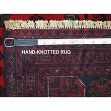 Load image into Gallery viewer, 4&#39;10&quot;x6&#39;3&quot; Deep and Saturated Red with Touches of Blue, Hand Knotted Afghan Khamyab with Geometric Design, Shiny Wool, Oriental Rug FWR430752