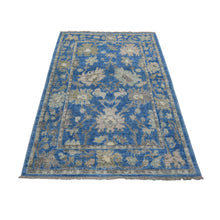 Load image into Gallery viewer, 4&#39;x6&quot; Denim Blue Angora Oushak Bold Colors With Leaf Design Natural Dyes, Afghan Wool Hand Knotted Oriental Rug FWR431268