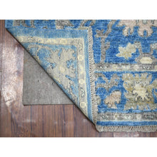 Load image into Gallery viewer, 4&#39;x6&quot; Denim Blue Angora Oushak Bold Colors With Leaf Design Natural Dyes, Afghan Wool Hand Knotted Oriental Rug FWR431268