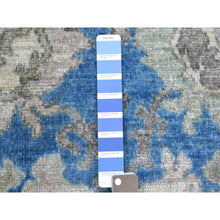 Load image into Gallery viewer, 4&#39;x6&quot; Denim Blue Angora Oushak Bold Colors With Leaf Design Natural Dyes, Afghan Wool Hand Knotted Oriental Rug FWR431268