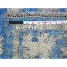 Load image into Gallery viewer, 4&#39;x6&quot; Denim Blue Angora Oushak Bold Colors With Leaf Design Natural Dyes, Afghan Wool Hand Knotted Oriental Rug FWR431268