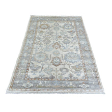 Load image into Gallery viewer, 4&#39;x5&#39;10&quot; Ivory Natural Dyes Angora Oushak With Large Leaf Design, Afghan Wool Hand Knotted Oriental Rug FWR431274