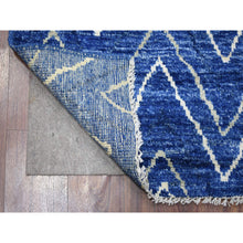 Load image into Gallery viewer, 3&#39;10&quot;x5&#39;9&quot; Navy Blue, Soft and Shiny Wool Hand Knotted, Moroccan Berber with Serrated Design, Natural Dyes, Oriental Rug FWR431460