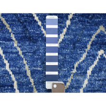 Load image into Gallery viewer, 3&#39;10&quot;x5&#39;9&quot; Navy Blue, Soft and Shiny Wool Hand Knotted, Moroccan Berber with Serrated Design, Natural Dyes, Oriental Rug FWR431460