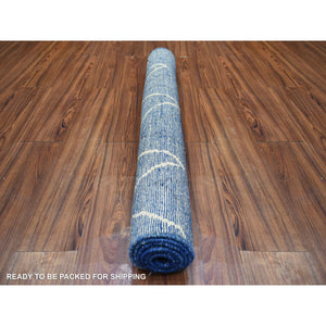 3'10"x5'9" Navy Blue, Soft and Shiny Wool Hand Knotted, Moroccan Berber with Serrated Design, Natural Dyes, Oriental Rug FWR431460