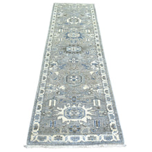 Load image into Gallery viewer, 2&#39;8&quot;x9&#39;10&quot; Light Gray, Fine Peshawar with Karajeh Design, Densely Woven Afghan Wool Hand Knotted, Runner Oriental Rug FWR431724