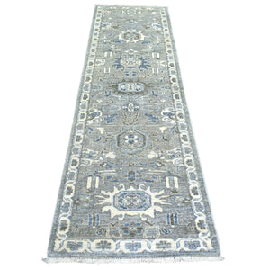 2'8"x9'10" Light Gray, Fine Peshawar with Karajeh Design, Densely Woven Afghan Wool Hand Knotted, Runner Oriental Rug FWR431724