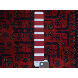 2'9"x9'6" Deep and Saturated Red Tribal Design Velvety Wool, Afghan Khamyab Hand Knotted Runner Oriental Rug FWR432066