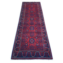 Load image into Gallery viewer, 2&#39;8&quot;x9&#39; Deep and Saturated Red Natural Dyes Afghan Khamyab, Pure Wool with Geometric Design Hand Knotted Runner Oriental Rug FWR432102