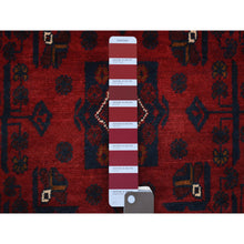 Load image into Gallery viewer, 2&#39;8&quot;x9&#39; Deep and Saturated Red Natural Dyes Afghan Khamyab, Pure Wool with Geometric Design Hand Knotted Runner Oriental Rug FWR432102