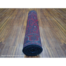 Load image into Gallery viewer, 2&#39;8&quot;x9&#39; Deep and Saturated Red Natural Dyes Afghan Khamyab, Pure Wool with Geometric Design Hand Knotted Runner Oriental Rug FWR432102