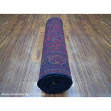 Load image into Gallery viewer, 2&#39;8&quot;x9&#39;8&quot; Deep and Saturated Red Tribal Design Velvety Wool, Afghan Khamyab Hand Knotted Runner Oriental Rug FWR432132